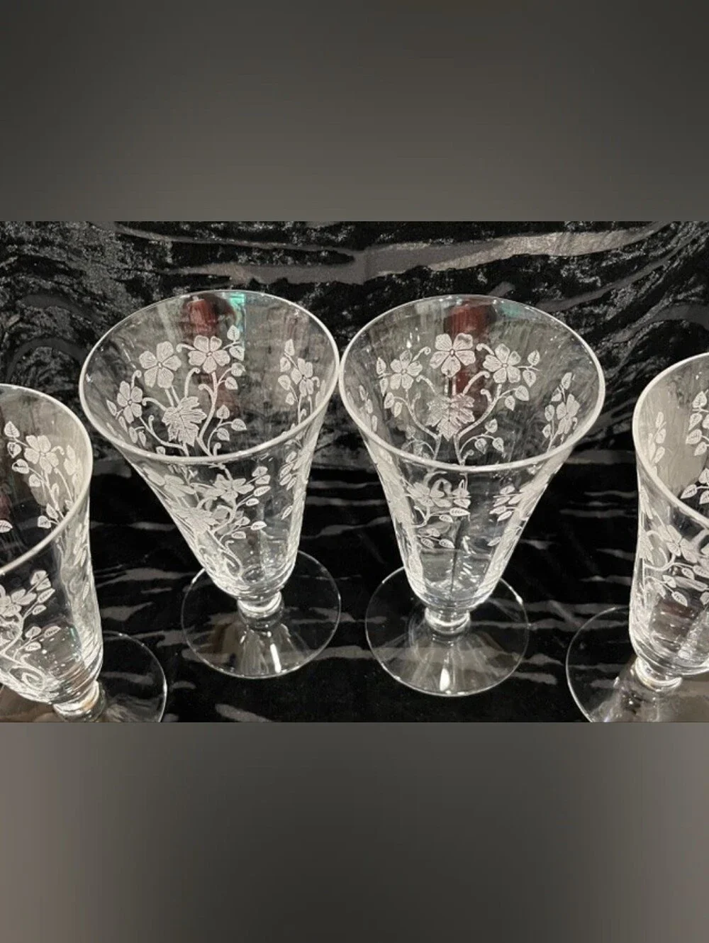 Vintage 1930s Morgantown Baden Etched Crystal Footed Tumblers - Set of 4 (1930s)